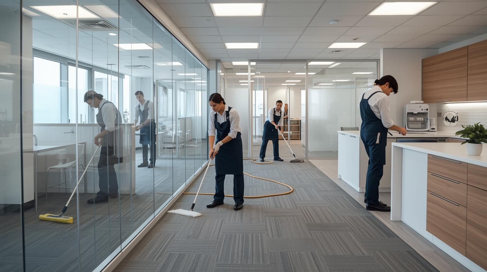 staffs cleaning this - Our Cleaning Services__Commercial office cleaning__Glass and surface cleaning__Apartment maintenance__Sanitization of bathrooms__Kitchen cleaning__Post-renovation cleaning__Event (4)
